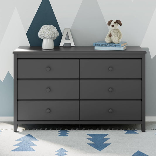 Alpine 6 Drawer Double Dresser (Gray) – GREENGUARD Gold Certified, Dresser for Nursery, 6 Drawer Dresser, Kids Dresser, Nursery Dresser Drawer Organizer, Chest of Drawers ShipItFurniture