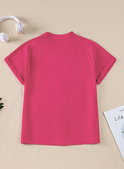 Lilla Notched Neck Batwing Sleeve Lightweight Blouse