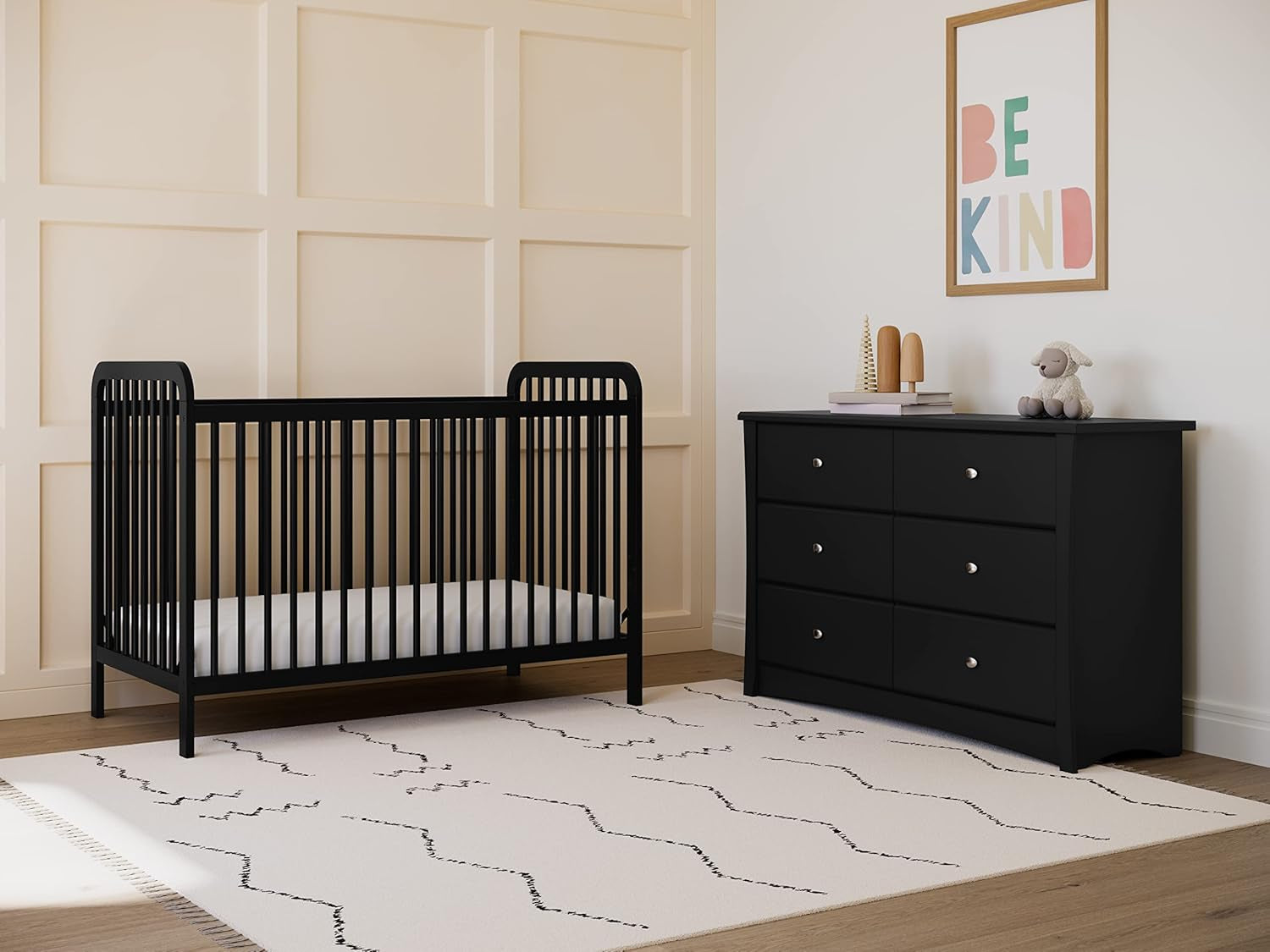Crescent 6 Drawer Double Dresser (Black) – GREENGUARD Gold Certified, Dresser for Nursery, 6 Drawer Dresser, Kids Dresser, Nursery Dresser Drawer Organizer, Chest of Drawers ShipItFurniture