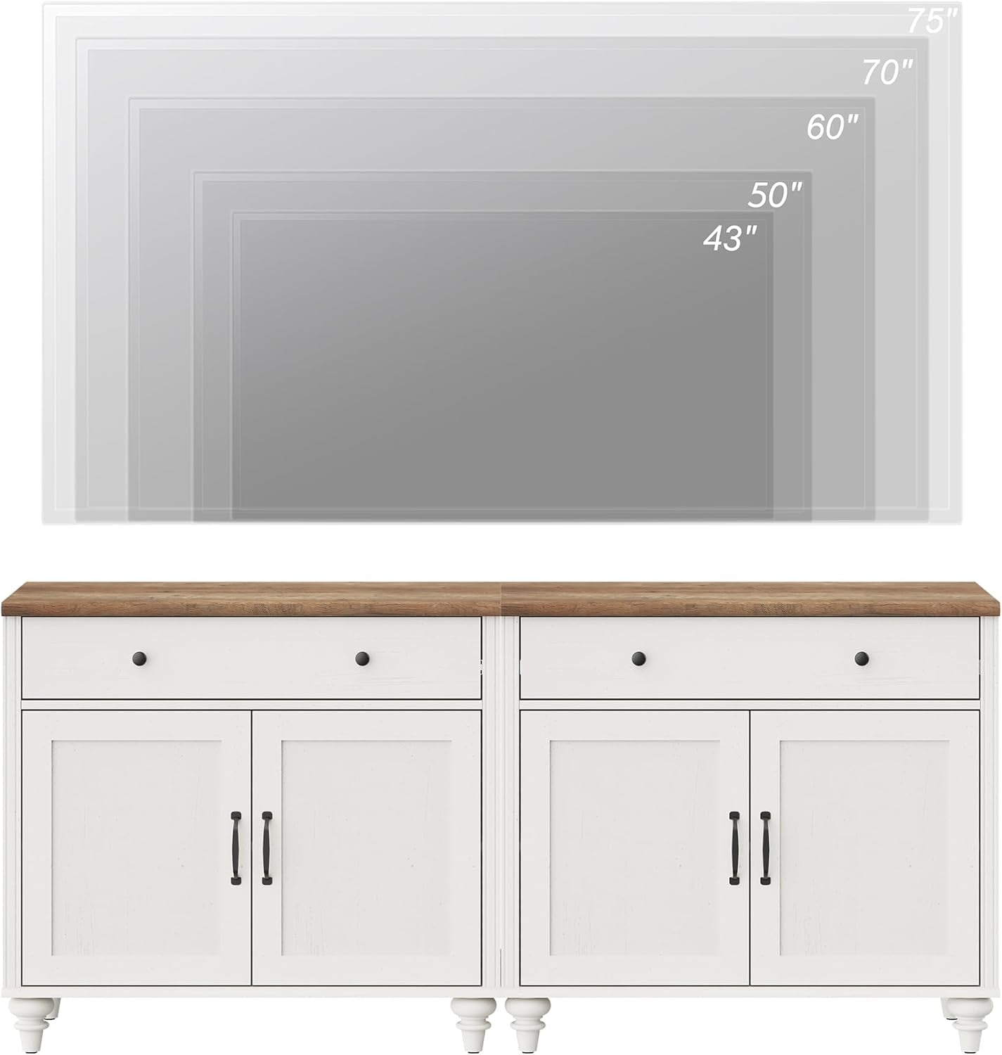 Farmhouse TV Stand For 75 Inch TV Off White 8 Doors