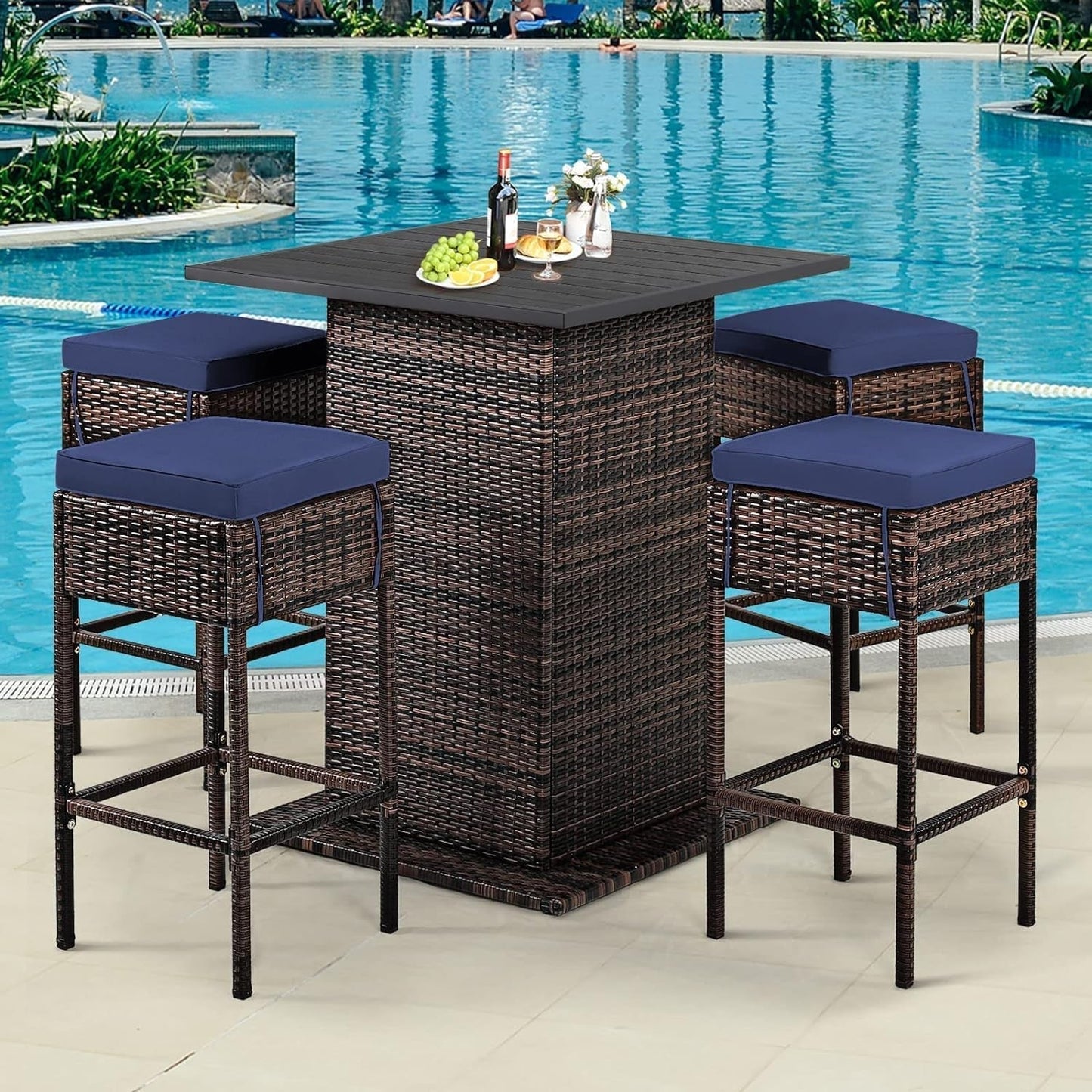 5 Piece Outdoor Bar Set Navy Blue Bar Height Table Storage ShipItFurniture