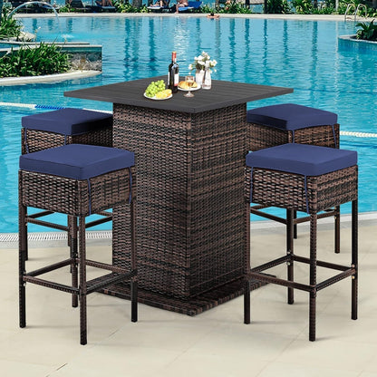 5 Piece Outdoor Bar Set Navy Blue Bar Height Table Storage ShipItFurniture