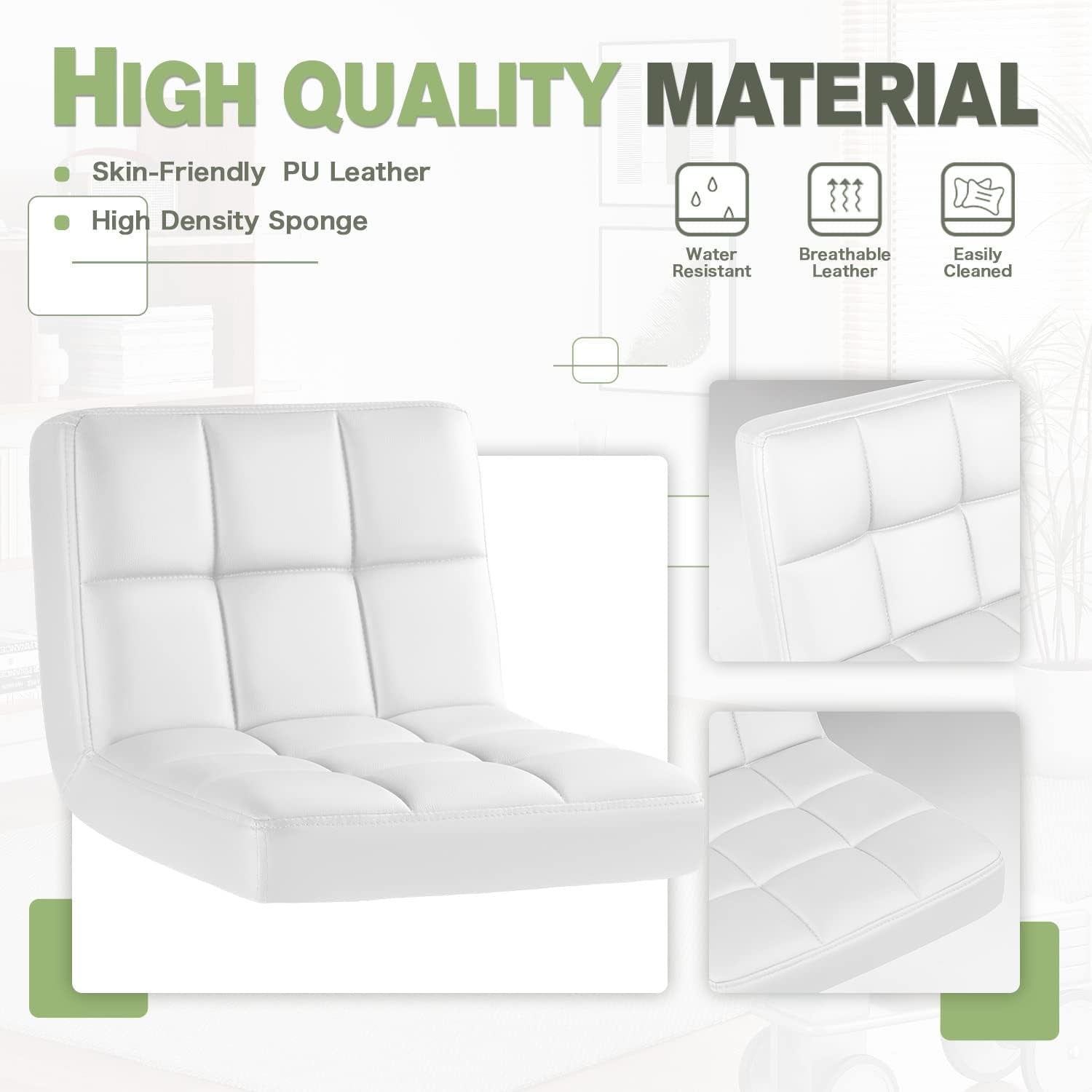 Bar Stools Modern Pu Leather Swivel Adjustable Hydraulic Bar Stool Square Counter Height Stool Set of 2 (White) ShipItFurniture