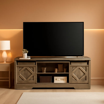 Farmhouse Sliding Barn Door TV Stand 65 Inch TV Wash Grey