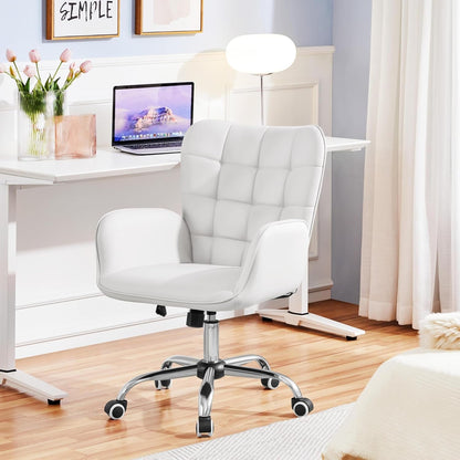 Ergonomic Faux Leather Office Chair White Adjustable