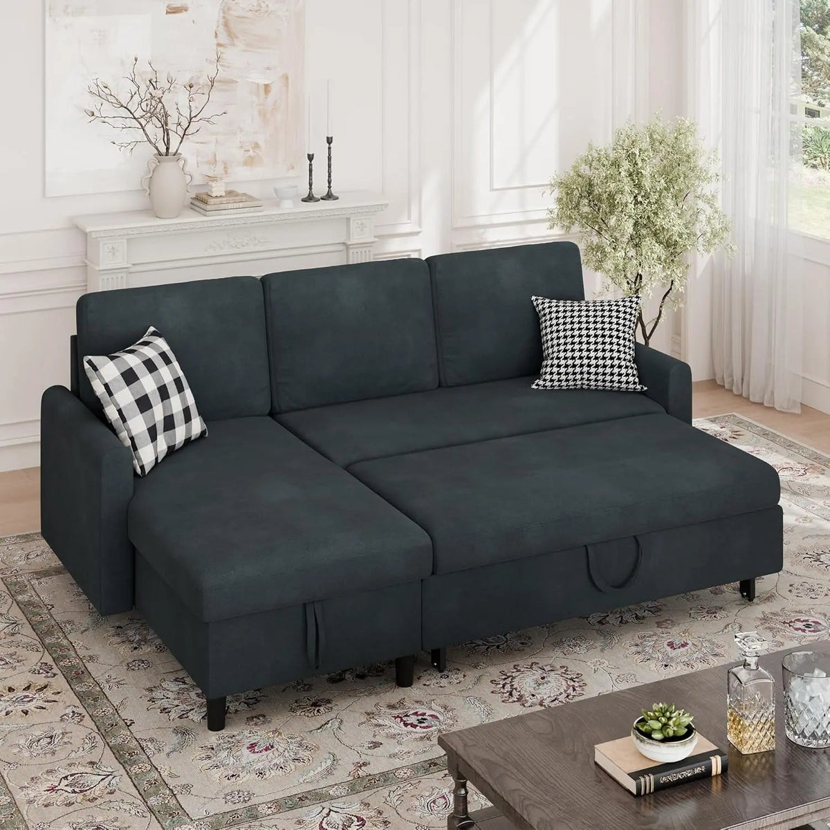 Dark Gray Convertible Sectional Sofa Bed Storage Drawer - Get it from Bo