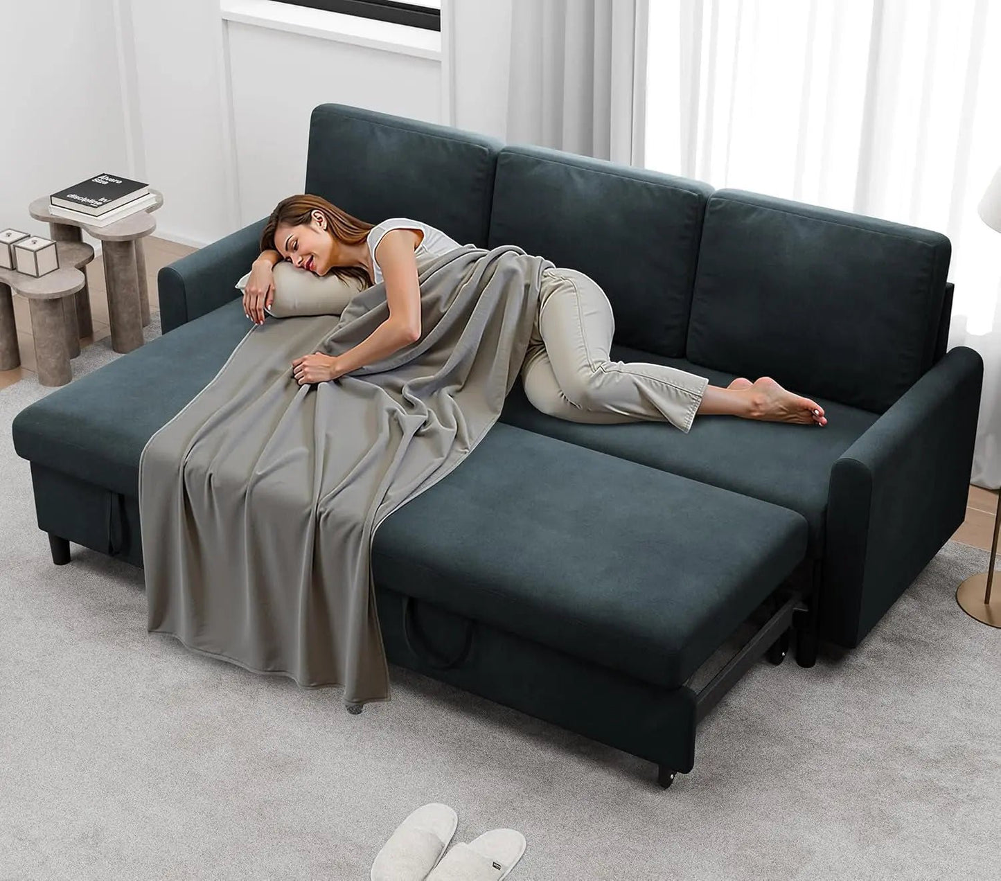 Dark Gray Convertible Sectional Sofa Bed Storage Drawer - Get it from Bo