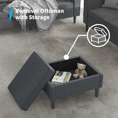Dark Grey Convertible Sectional Sofa With Storage Ottoman - Get it from Bo