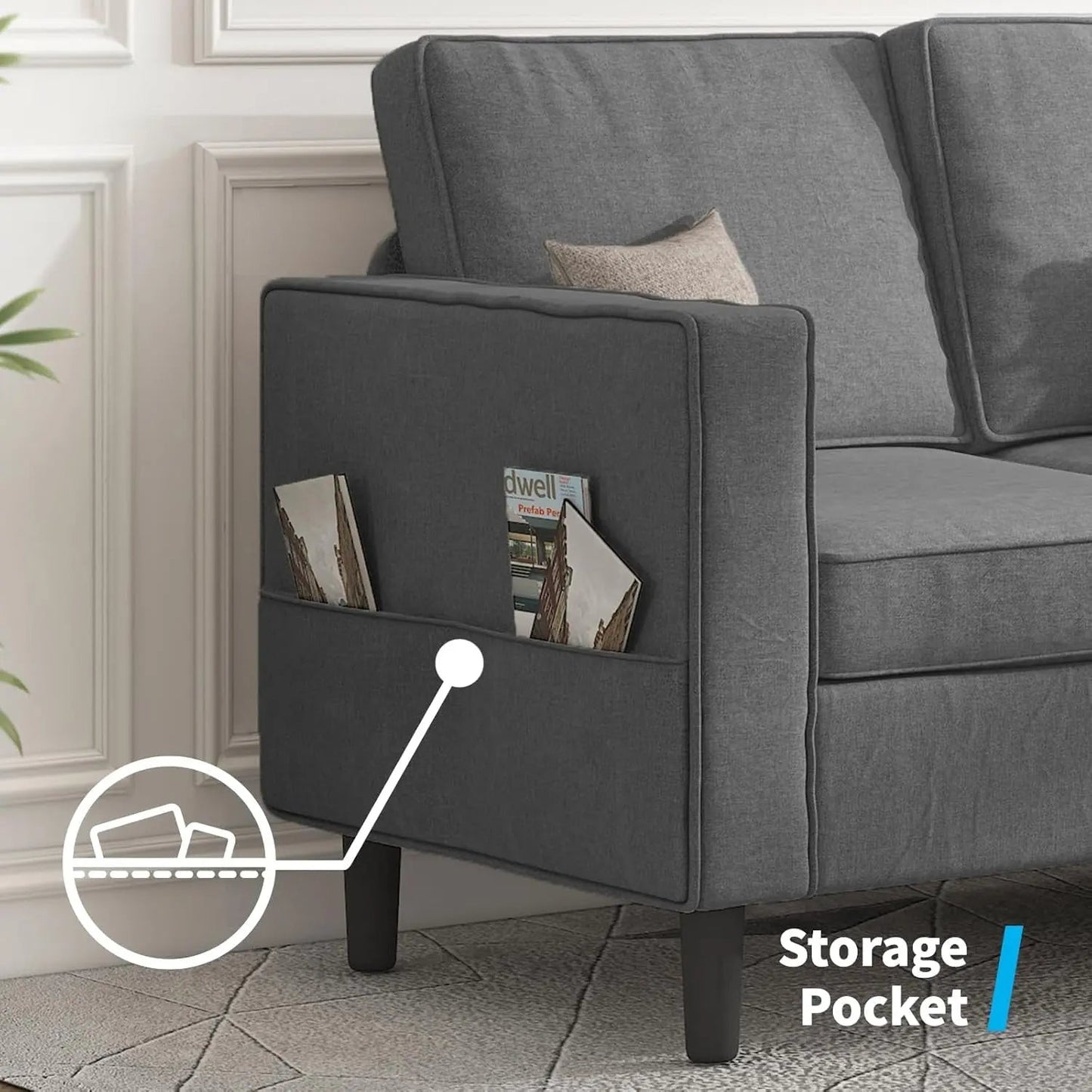Dark Grey Convertible Sectional Sofa With Storage Ottoman - Get it from Bo