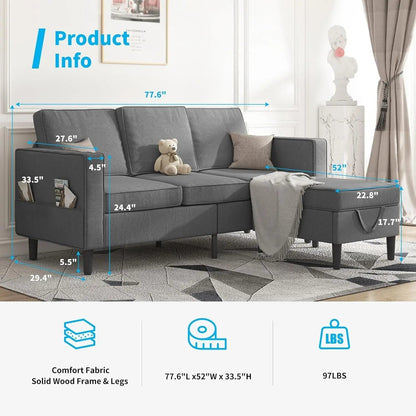 Dark Grey Convertible Sectional Sofa With Storage Ottoman - Get it from Bo