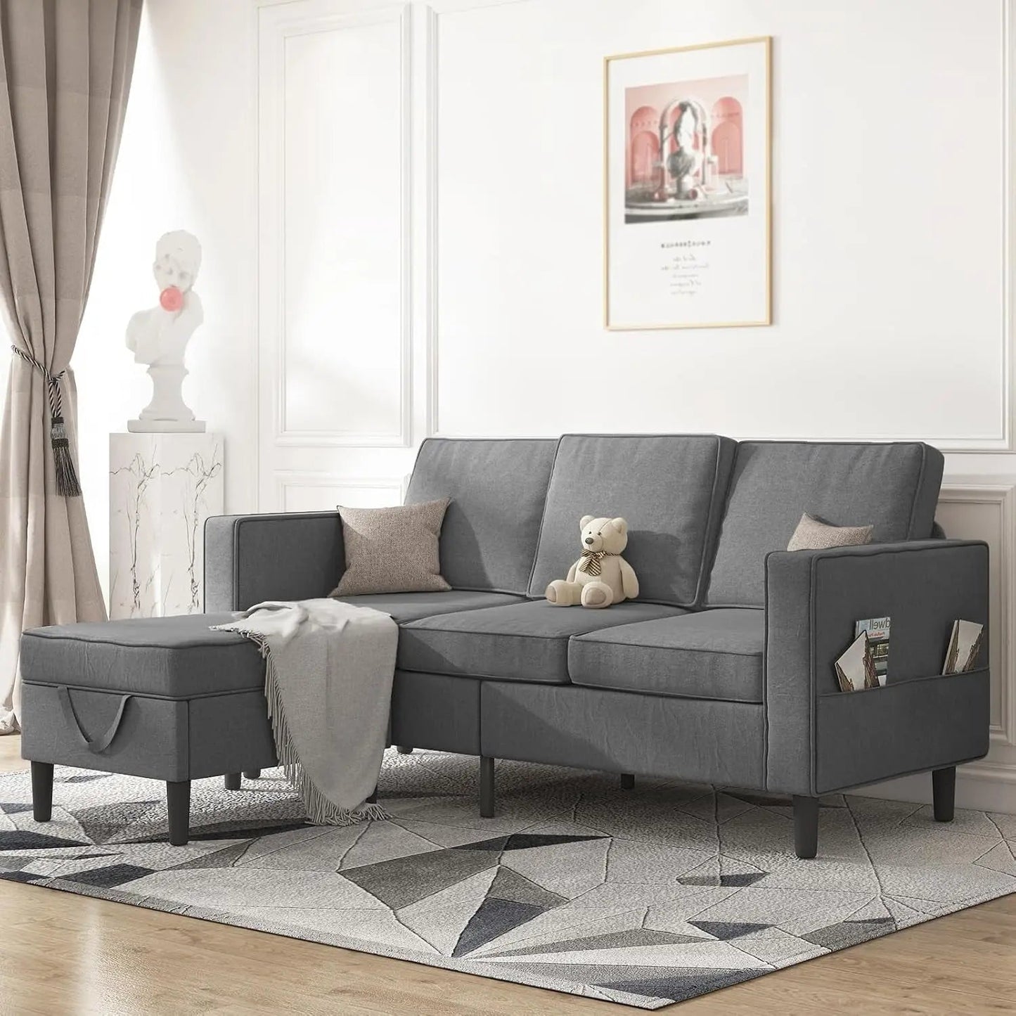Dark Grey Convertible Sectional Sofa With Storage Ottoman - Get it from Bo