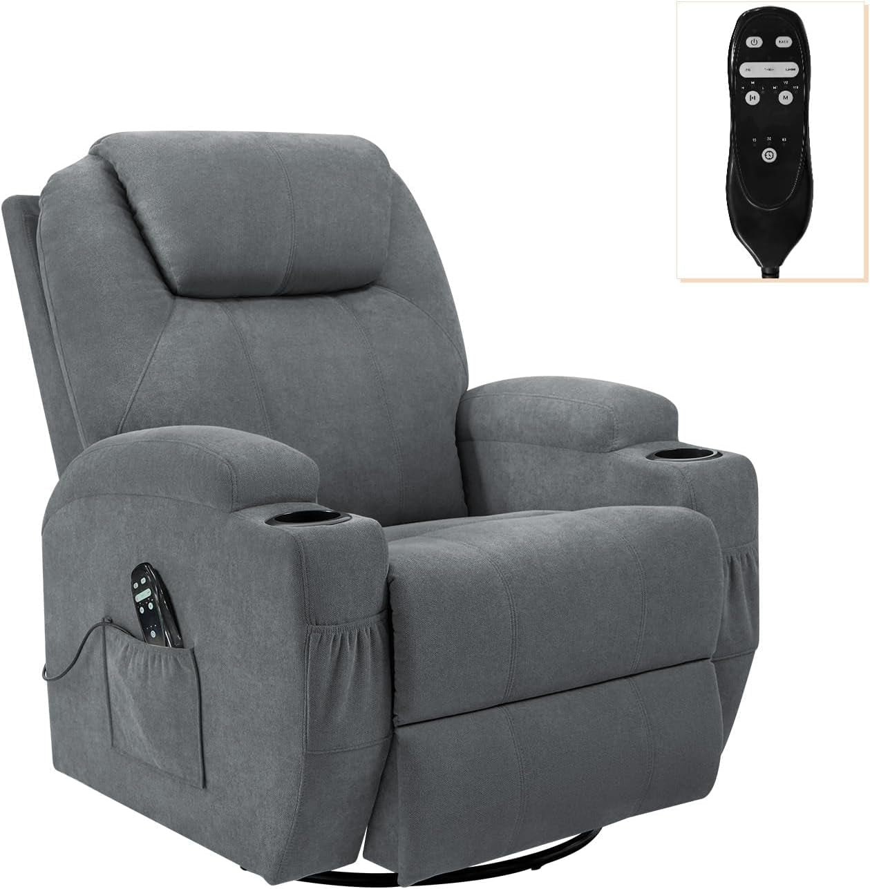Gray Massaging Recliner With Cupholders Extendable Footrest ShipItFurniture