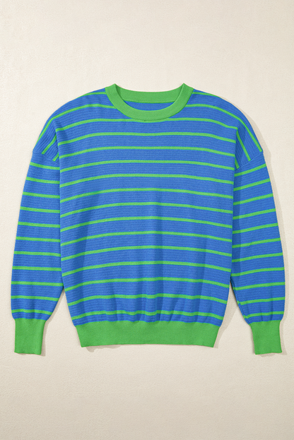 Briar Stripe Trimmed Round Neck Loose Sweater
