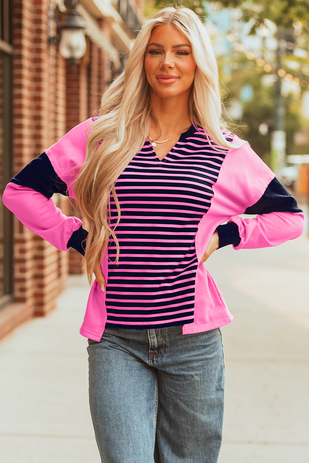 Haven Stripe Loose Fit Long Sleeve Top Threaded Pear