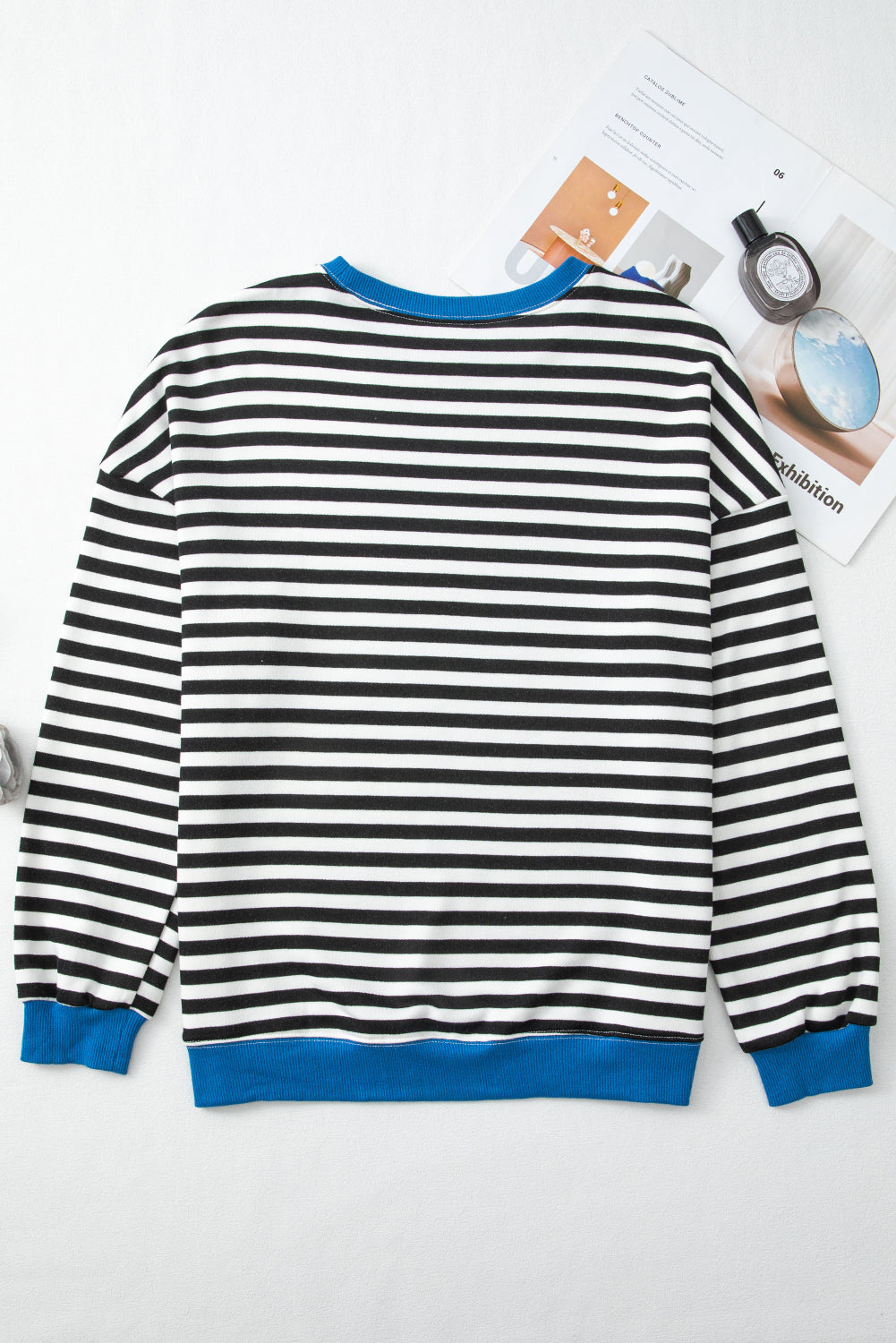Elliana Stripe Crossed Stitch Drop Shoulder Sweatshirt Threaded Pear