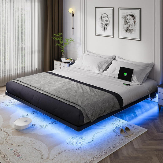 King Size Floating Bed Frame With Integrated LED Lighting ShipItFurniture