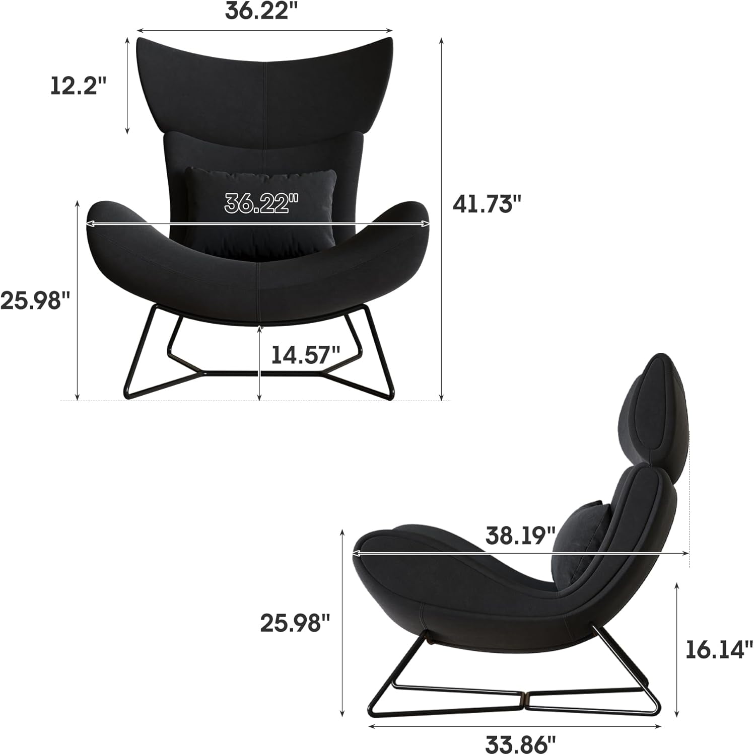 Beige Velvet Wingback Accent Chair Mid Century Modern ShipItFurniture