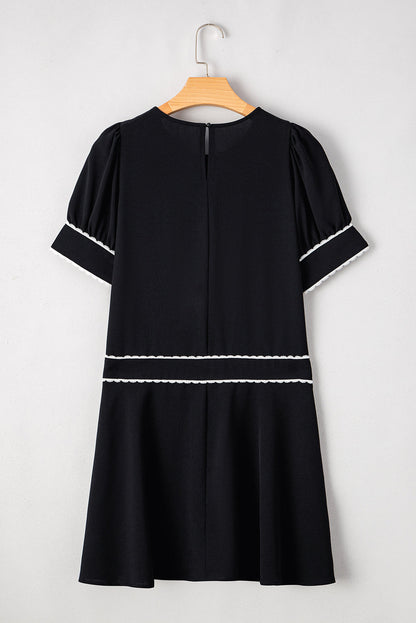 Birdie Scallop Trim Bow Detail Half Sleeve Dress