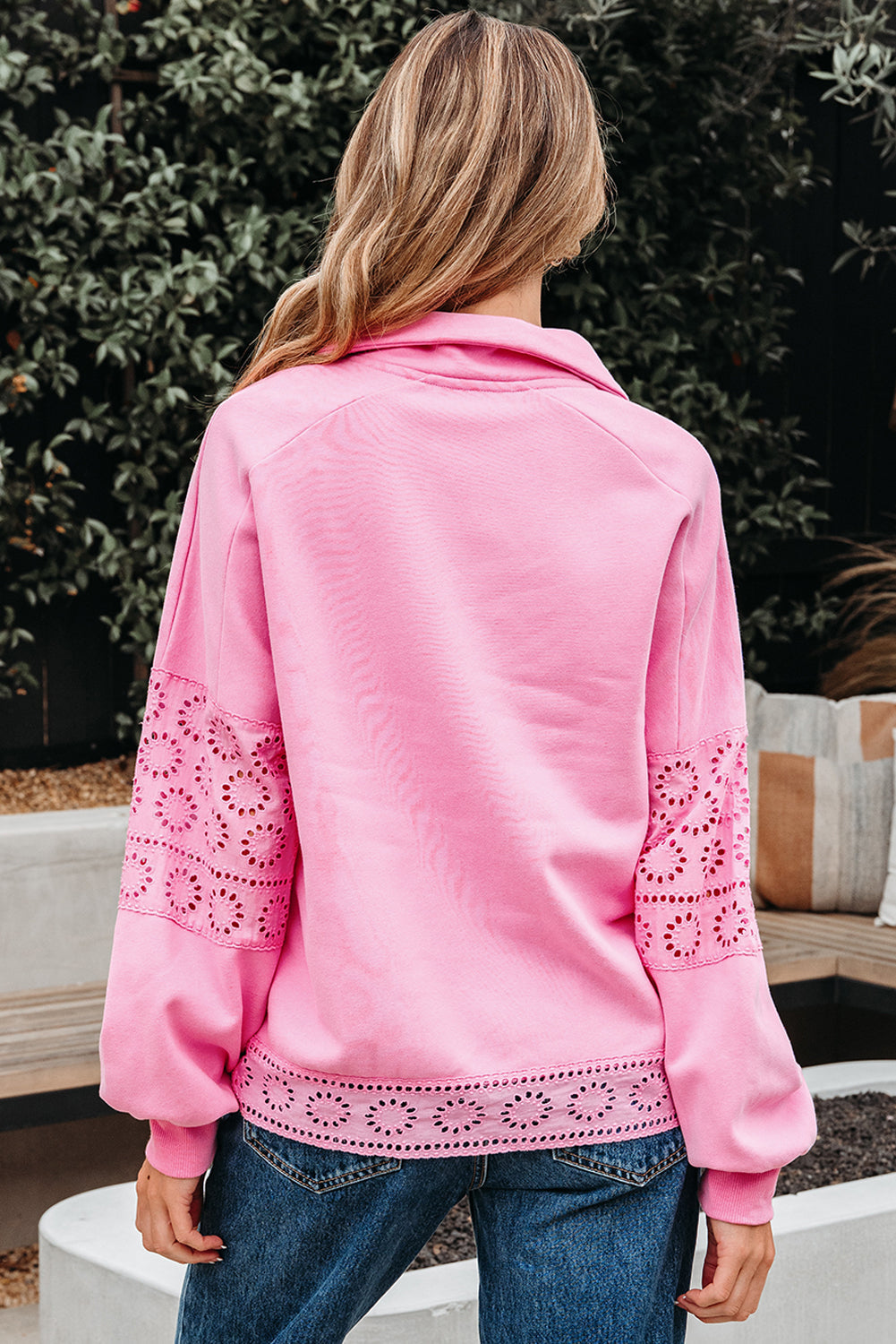 Evangeline Embroidered Flower Buttons Pullover Sweatshirt Threaded Pear