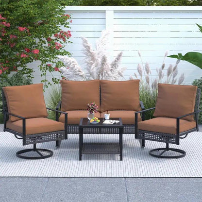 Outdoor Swivel Chair Sets With Cushions Weather Resistant-0