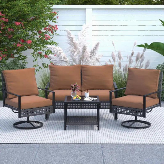 Outdoor Swivel Chair Sets With Cushions Weather Resistant-0