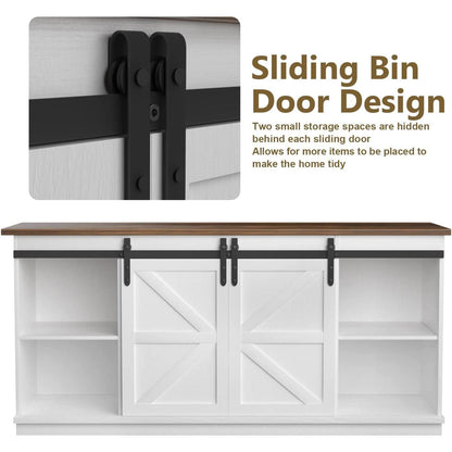 65 Inch Farmhouse TV Stand With Sliding Barn Doors