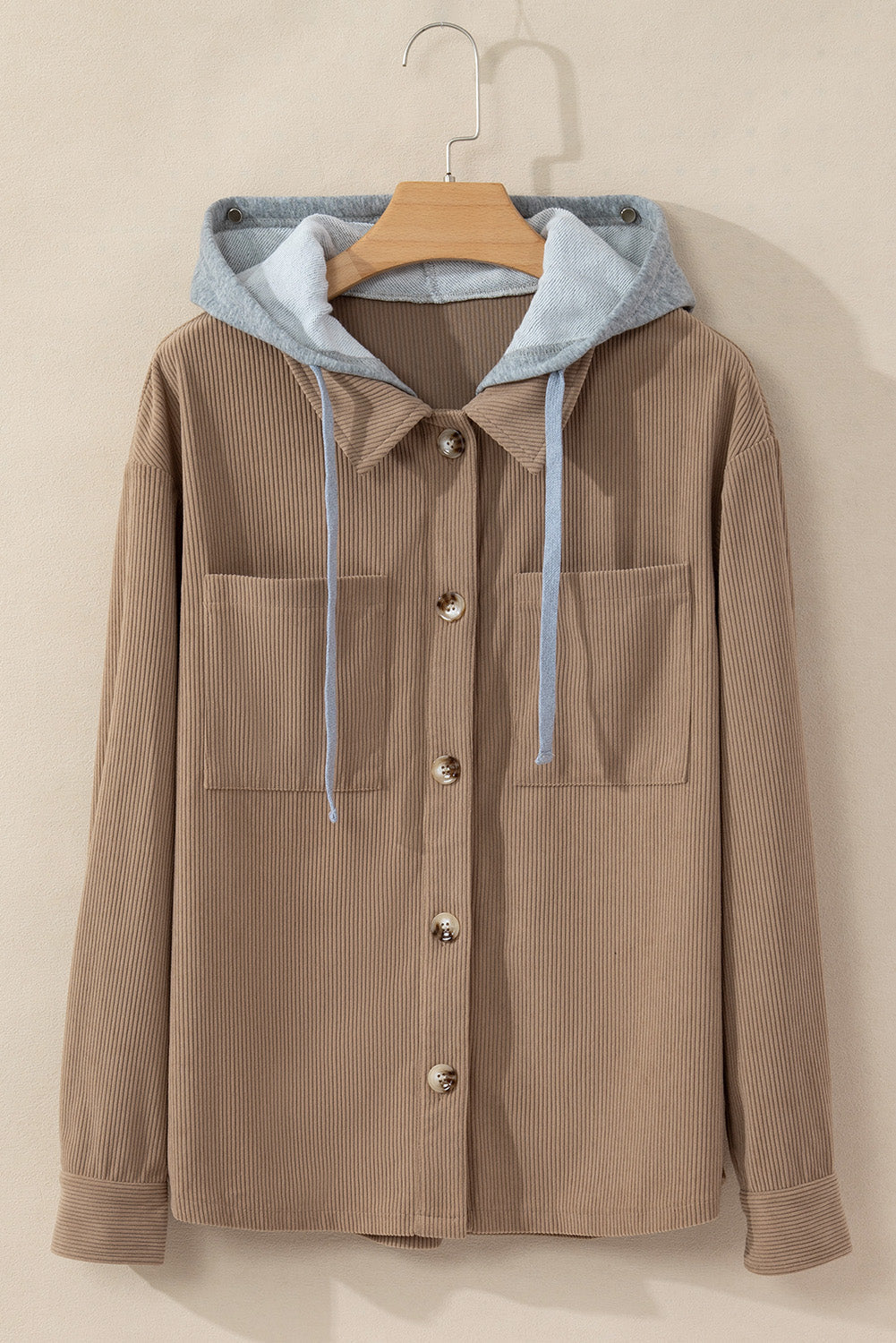 Isabella Hooded Drawstring Corduroy Shacket