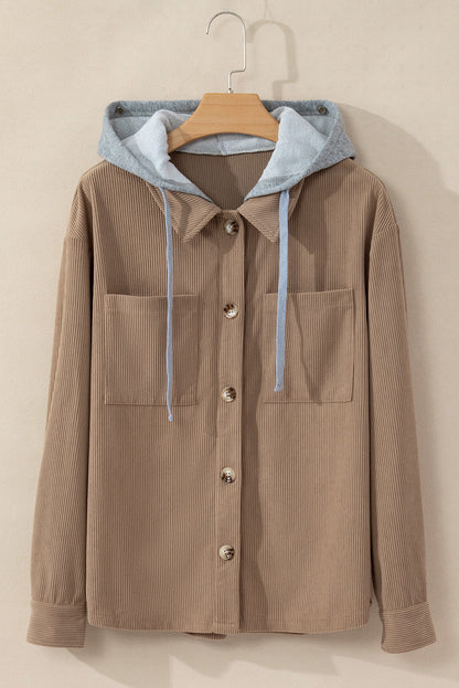 Isabella Hooded Drawstring Corduroy Shacket