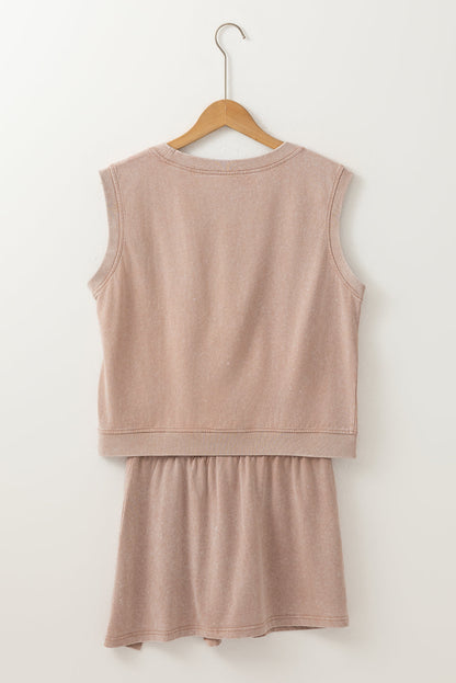 Aria 2 Pieces Mineral Wash Cotton Tank Top Lined Split Skirt Set