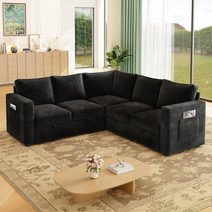 Black 83Inch Deluxe Sleeper Sectional Sofa With Storage ShipItFurniture