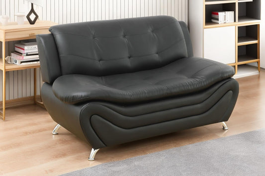 Contemporary Living Room Furniture Set, Faux Leather Sofa Set for Living Room/House/Bedroom/Office/Apartment (Black-A, Loveseat), F45&F46 ShipItFurniture