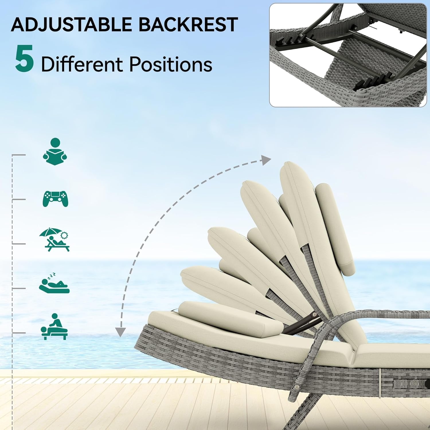 Outdoor Wicker Lounge Chair Set with Adjustable Backrest ShipItFurniture