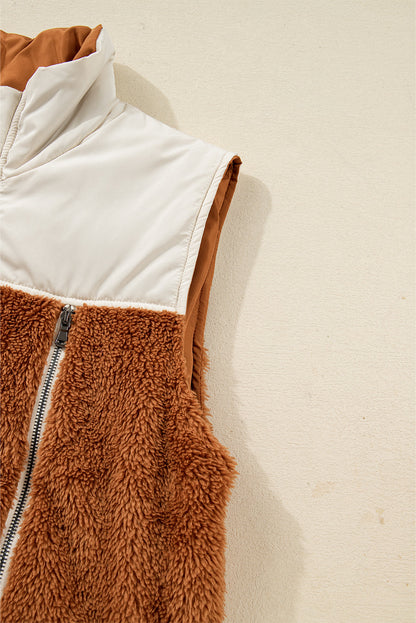 Elizabeth Patchwork Zipper Stand Vest