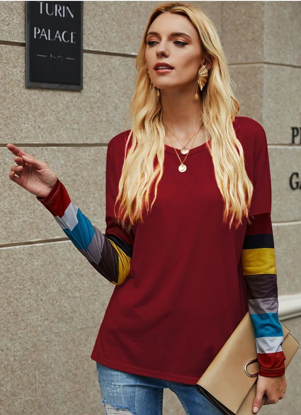 Colorful Striped Long Sleeve Sweater Anna-Kaci Wholesale