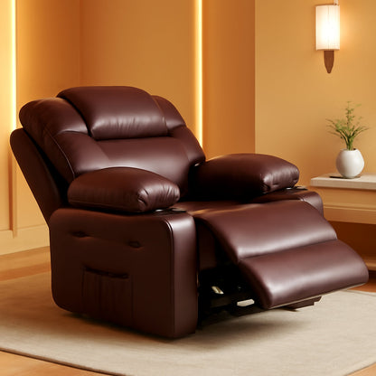 Leather Recliner Chair Brown Medium With Cup Holders And 150 Degree Recline ShipItFurniture
