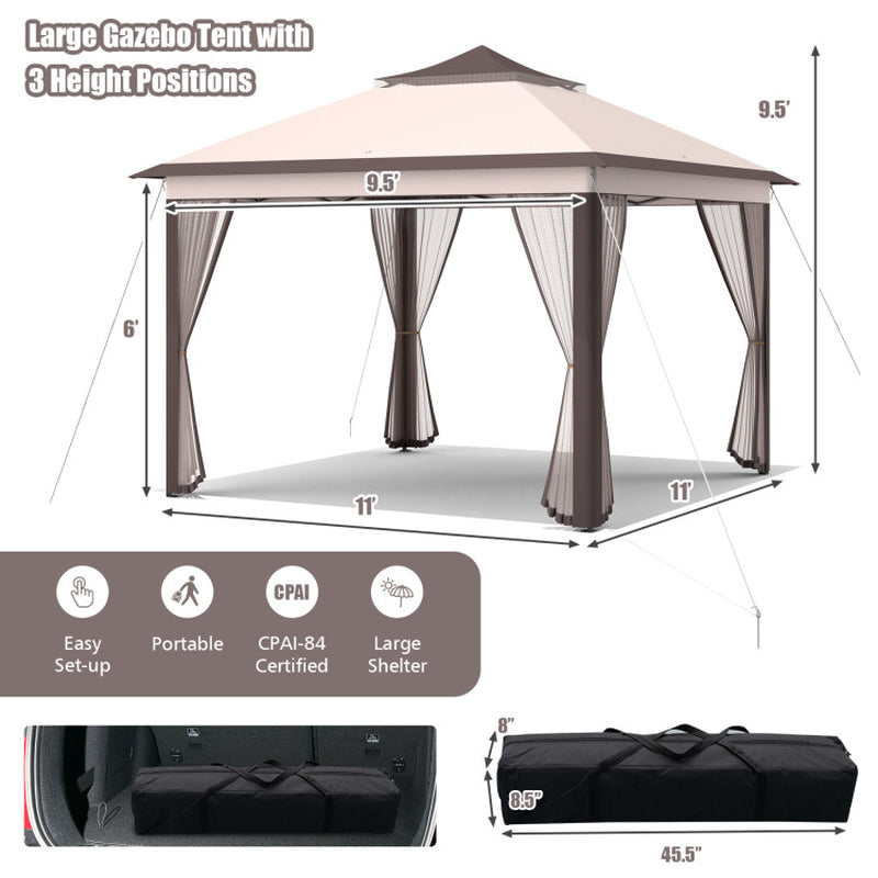 11 X 11 Feet 2-Tier Pop-Up Gazebo Tent Portable Canopy Shelter Carry Bag Mesh ShipItFurniture