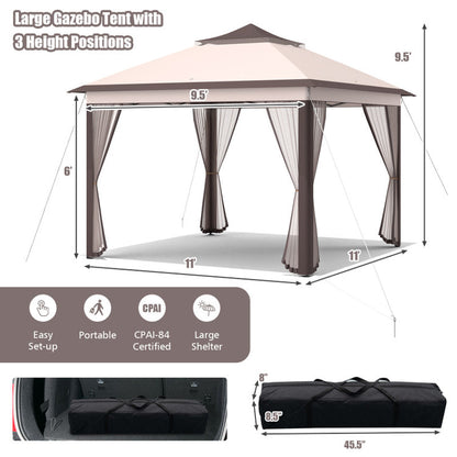 11 X 11 Feet 2-Tier Pop-Up Gazebo Tent Portable Canopy Shelter Carry Bag Mesh ShipItFurniture