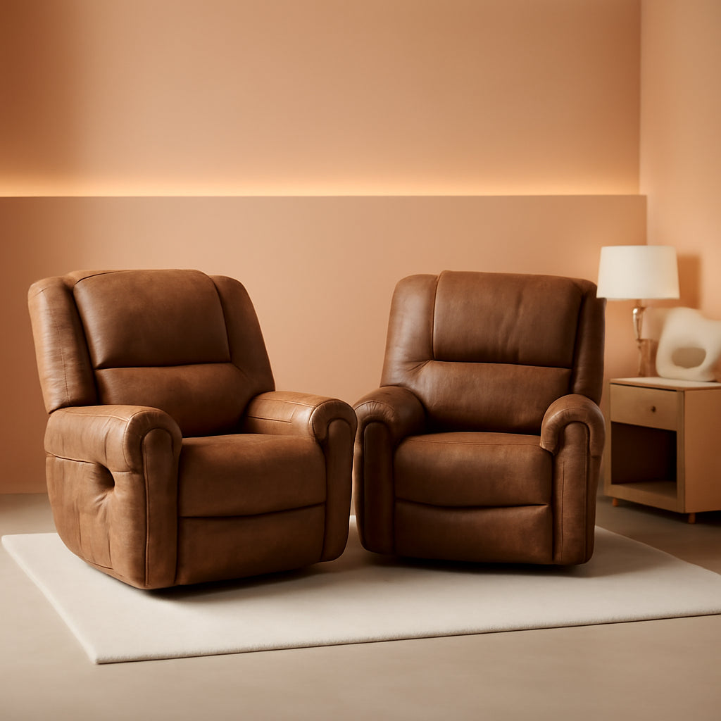 Leather Recliner Chairs Set 2 Nut Brown Manual Recliners ShipItFurniture