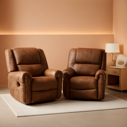 Leather Recliner Chairs Set 2 Nut Brown Manual Recliners ShipItFurniture