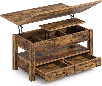 Rustic Brown Lift Top Coffee Table With Hidden Storage ShipItFurniture