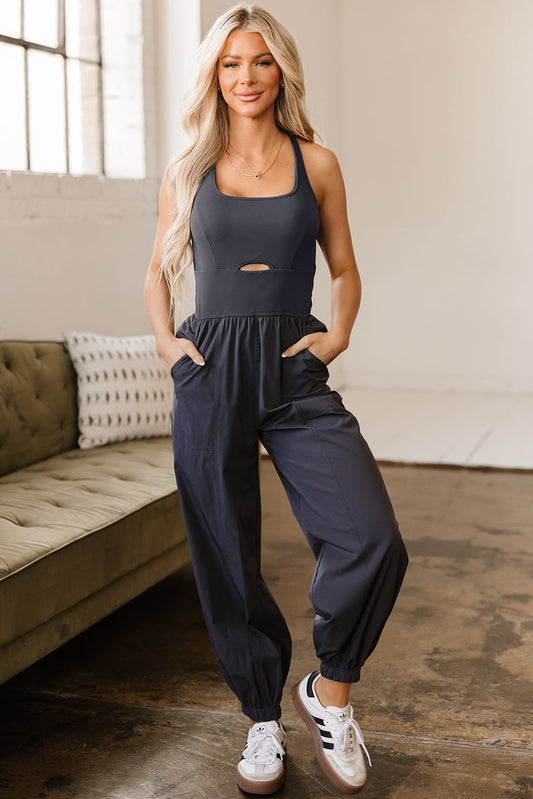 Avianna Back Crossed Straps Hollow Out Jogger Jumpsuit