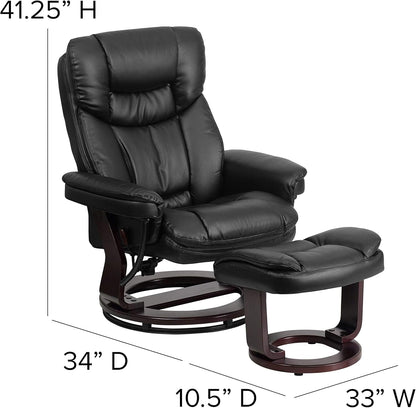 Leathersoft Upholstered Recliner With Ottoman Black ShipItFurniture