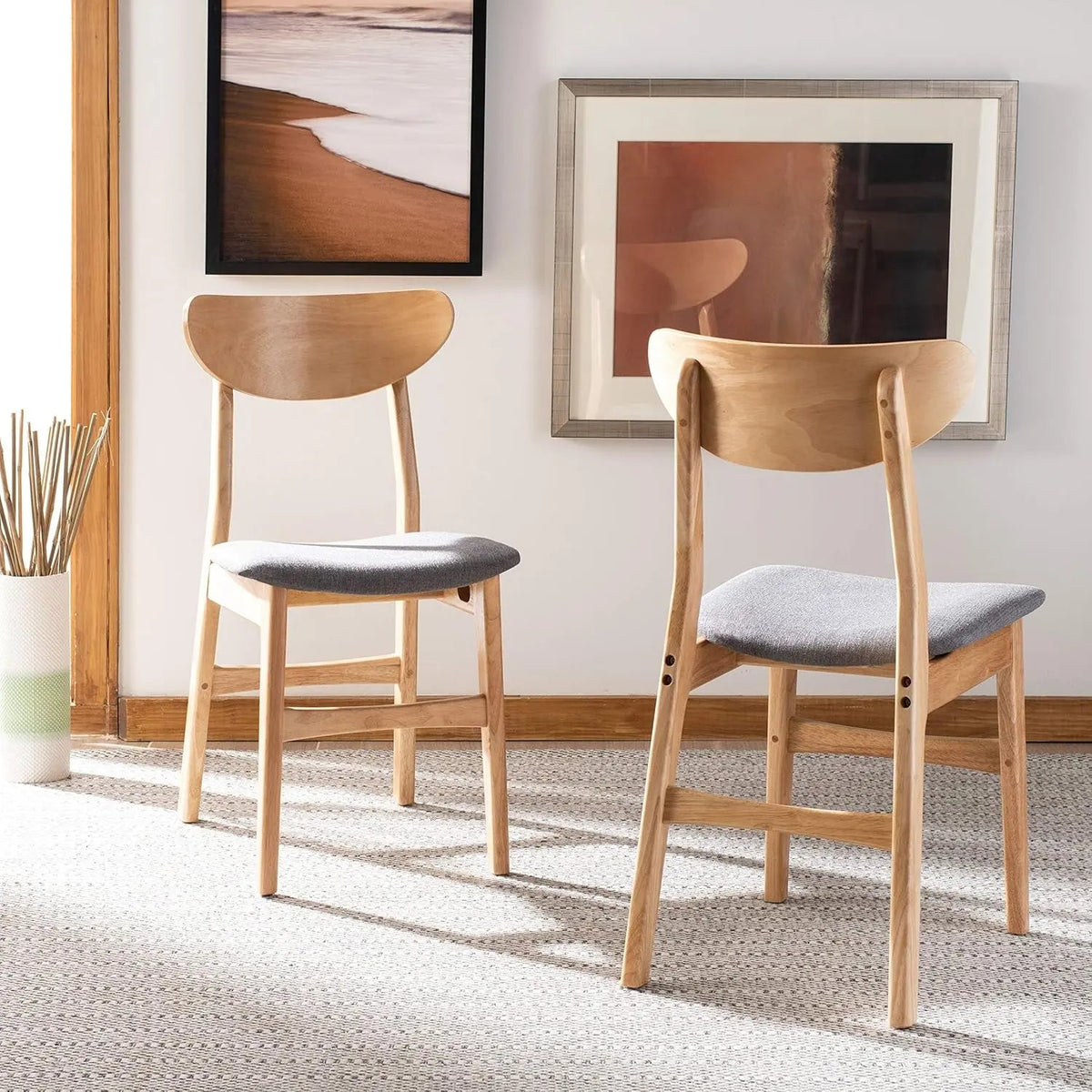 Dining Chair Set Of 2 With Grey Cushions And Natural Wood - Get it from Bo