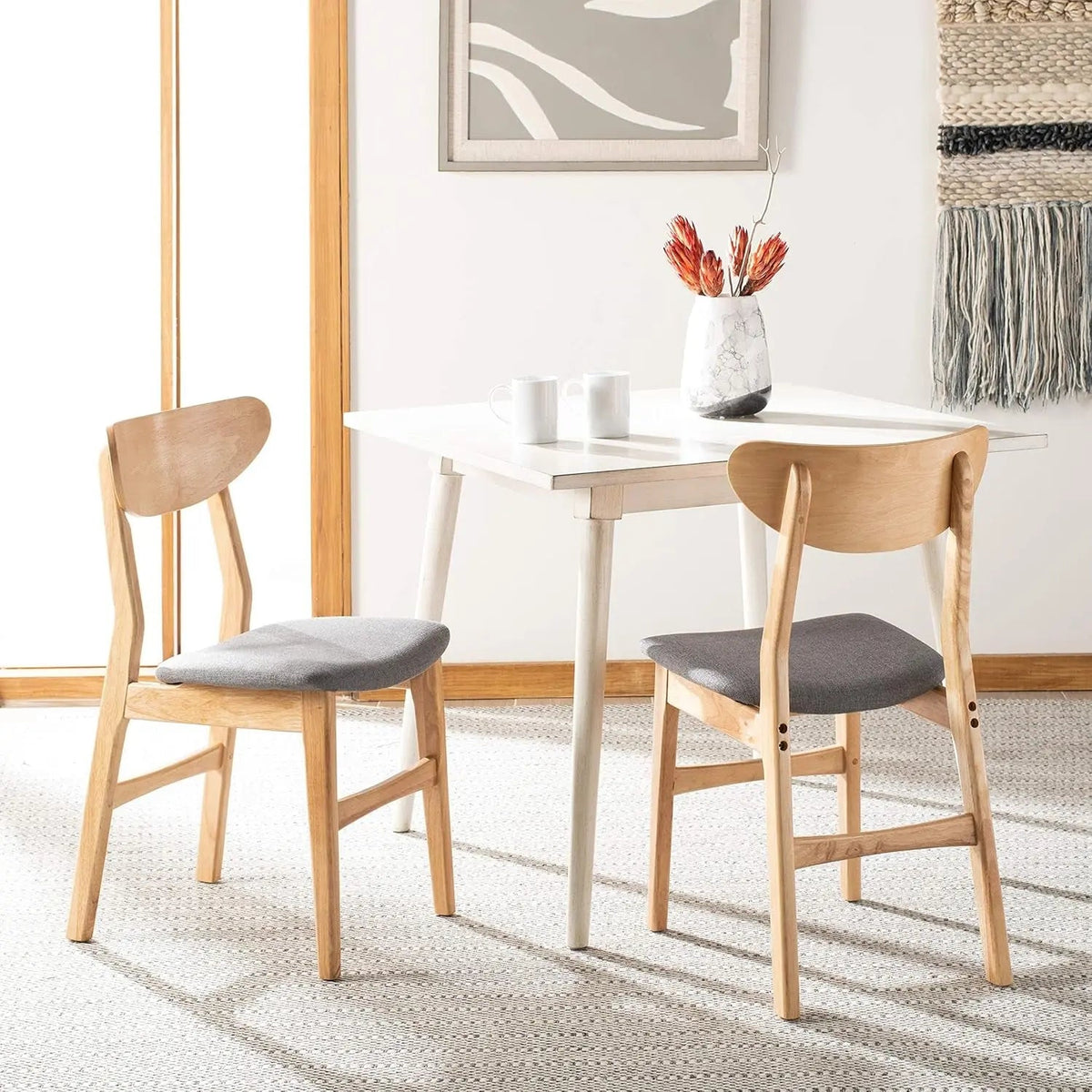 Dining Chair Set Of 2 With Grey Cushions And Natural Wood - Get it from Bo