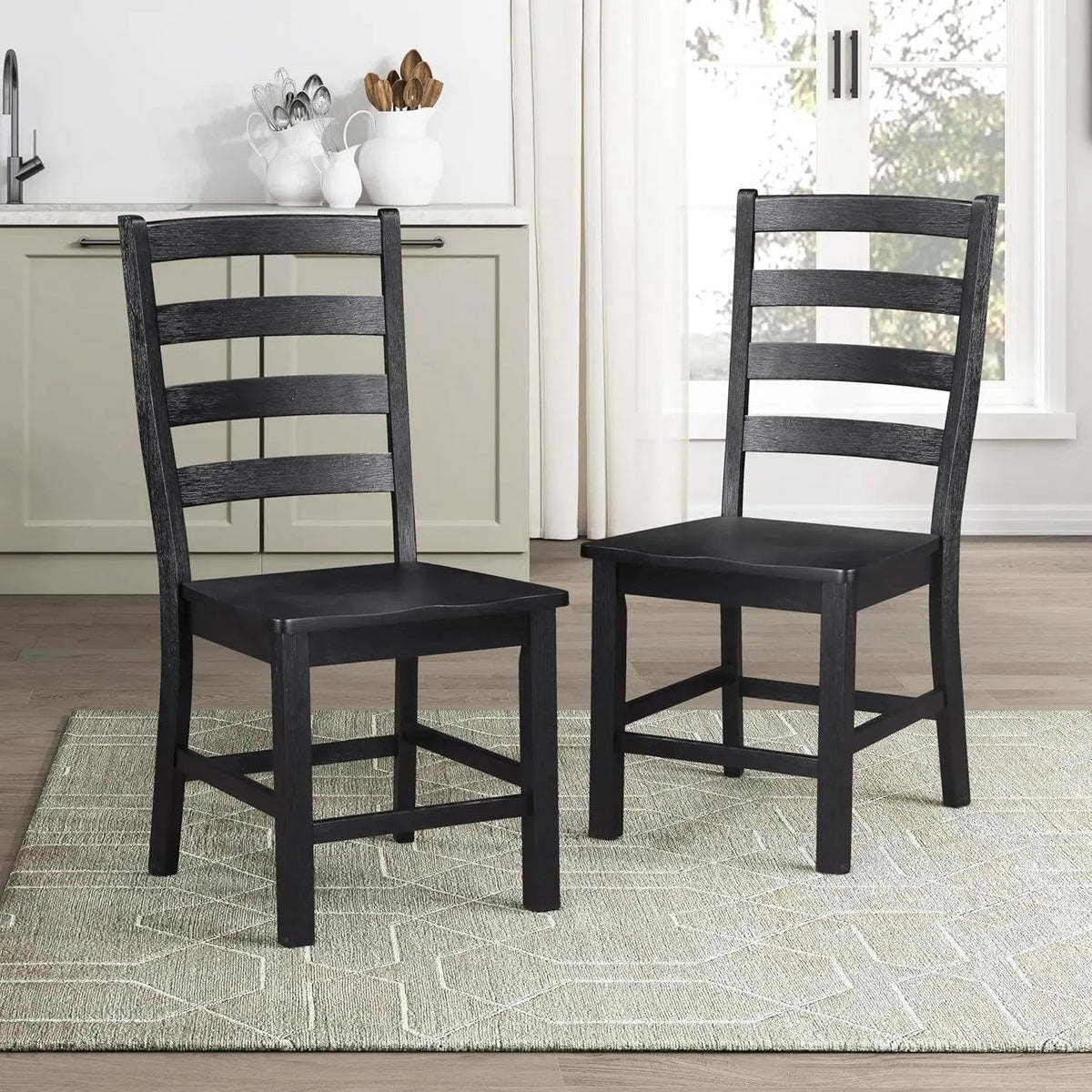 Dining Chairs Set of 2, Dining Chairs with Solid Wood Legs and Footrest, High Ladder Back Farmhouse Dining Chairs, Wooden Dining Room Chairs, Black - Get it from Bo
