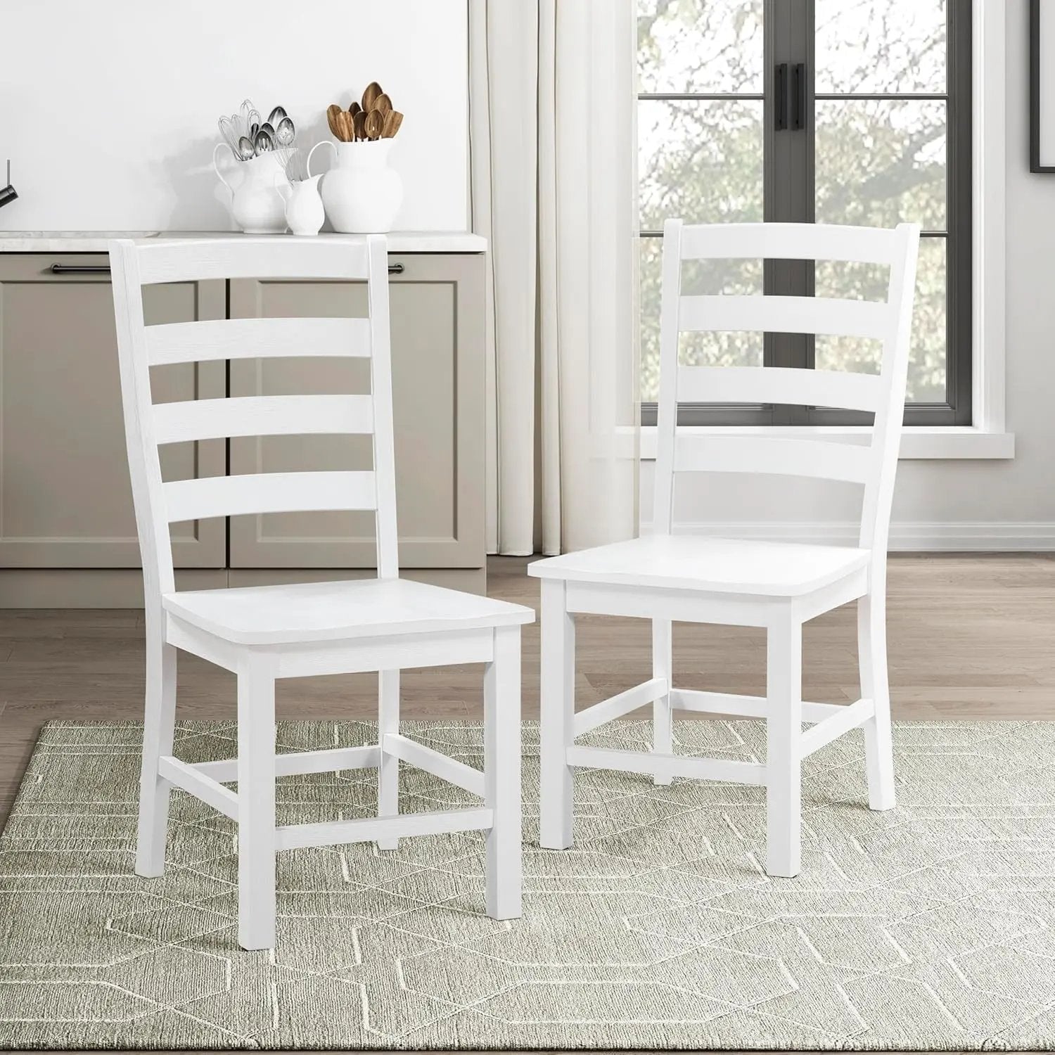 Dining Chairs Set of 2, Dining Chairs with Solid Wood Legs and Footrest, High Ladder Back Farmhouse Dining Chairs, Wooden Dining Room Chairs, White - Get it from Bo