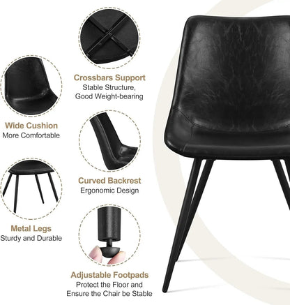Dining Chairs Set of 2 Mid Century Modern Dining Room Chairs Faux Leather Upholstered Kitchen Chairs with Metal Legs for Kitchen Dining Room, Black - Get it from Bo