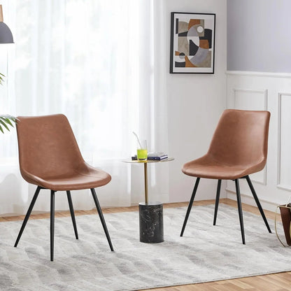 Dining Chairs Set of 2 Upholstered Modern Dining Room Chairs Mid Century Faux Leather Kitchen Chairs with Metal Legs for Dining Room Kitchen, Brown - Get it from Bo