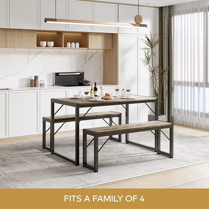 Dining Table Set for 4 with 2 Benches, Gray - Get it from Bo