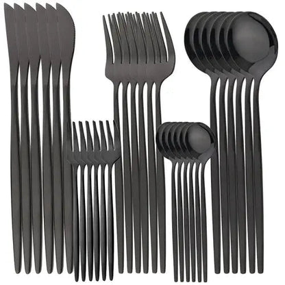 Dinnerware Set Stainless Steel Black Tableware Set Knife Fork 30pcs - Get it from Bo
